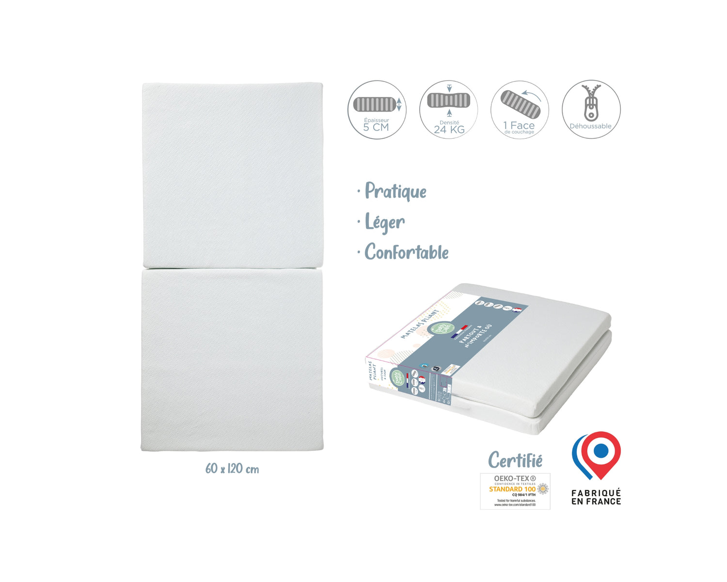 BABYCALIN Matelas pliant déhoussable 60x120cm