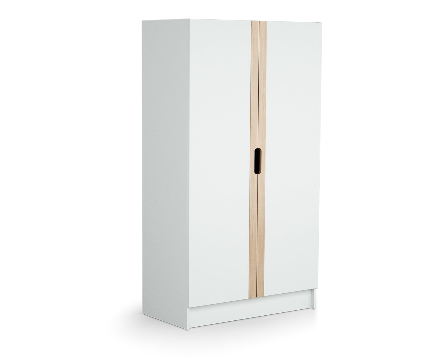 AT4 - Armoire enfant 2 portes en bois  Blanc et Hêtre Verni 96 x 51 x 176 cm