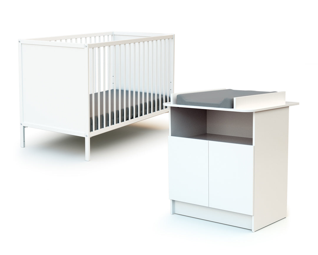 WEBABY -  Chambre bébé lit et commode à langer en bois Blanc