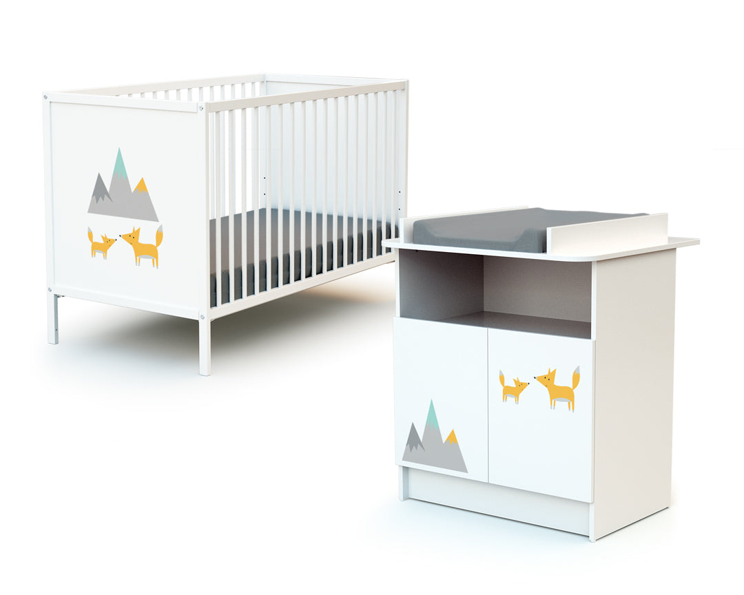 WEBABY -  Chambre bébé lit et commode à langer en bois Renard Blanc