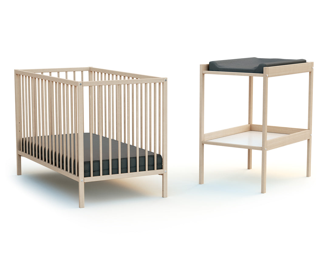 WEBABY -  Chambre bébé lit et table à langer en bois Hêtre Brut