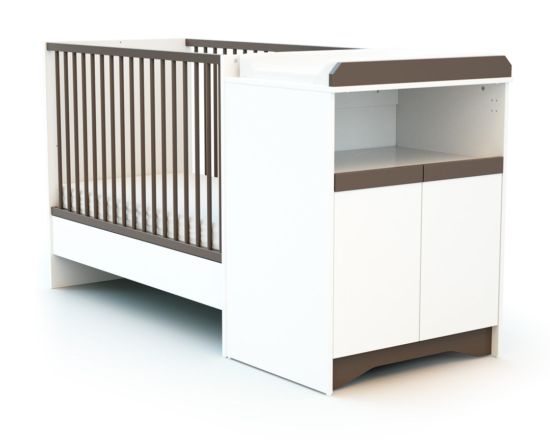 AT4 -  Combiné lit bébé évolutif en bois COTILLON Blanc et Taupe 60 x 120 cm