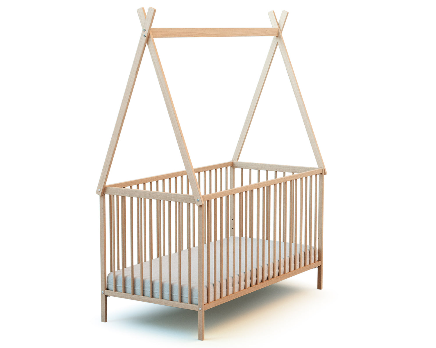 WEBABY - Lit bébé en bois 70 x 140 cm avec tipi - Hêtre brut