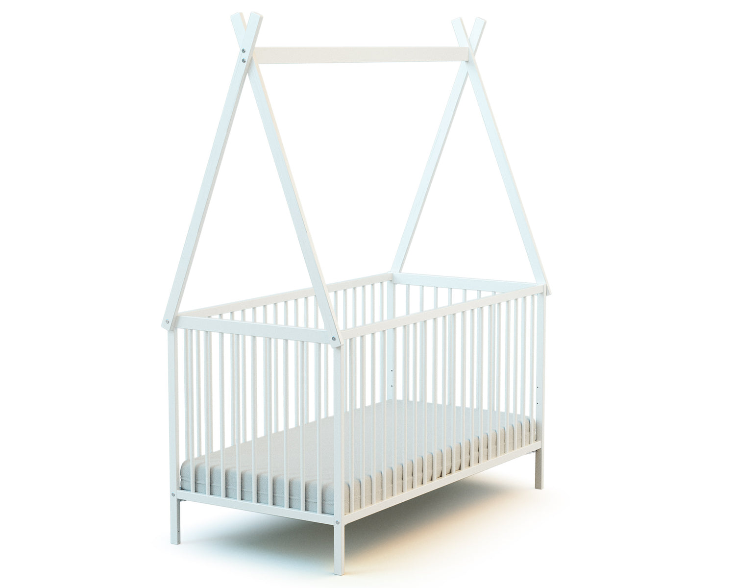 WEBABY - Lit bébé en bois 70 x 140 cm avec tipi - Blanc