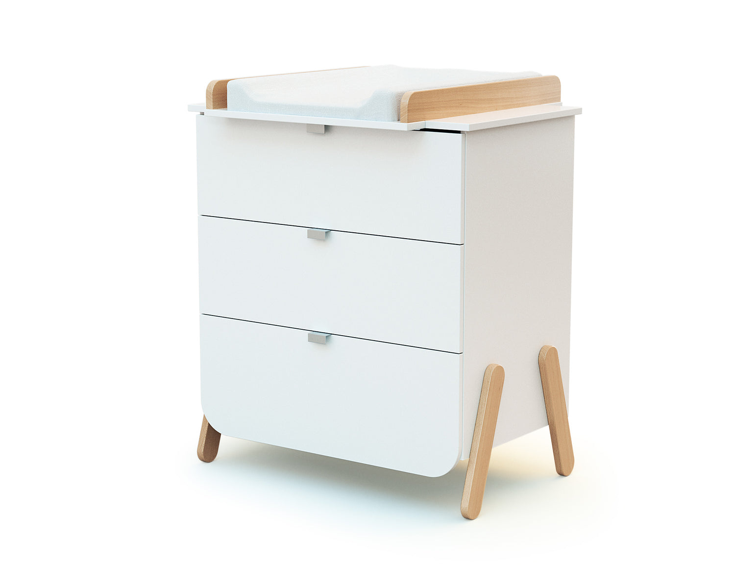 AT4 -  Commode à langer 3 tiroirs en bois PIRATE Blanc et Hêtre