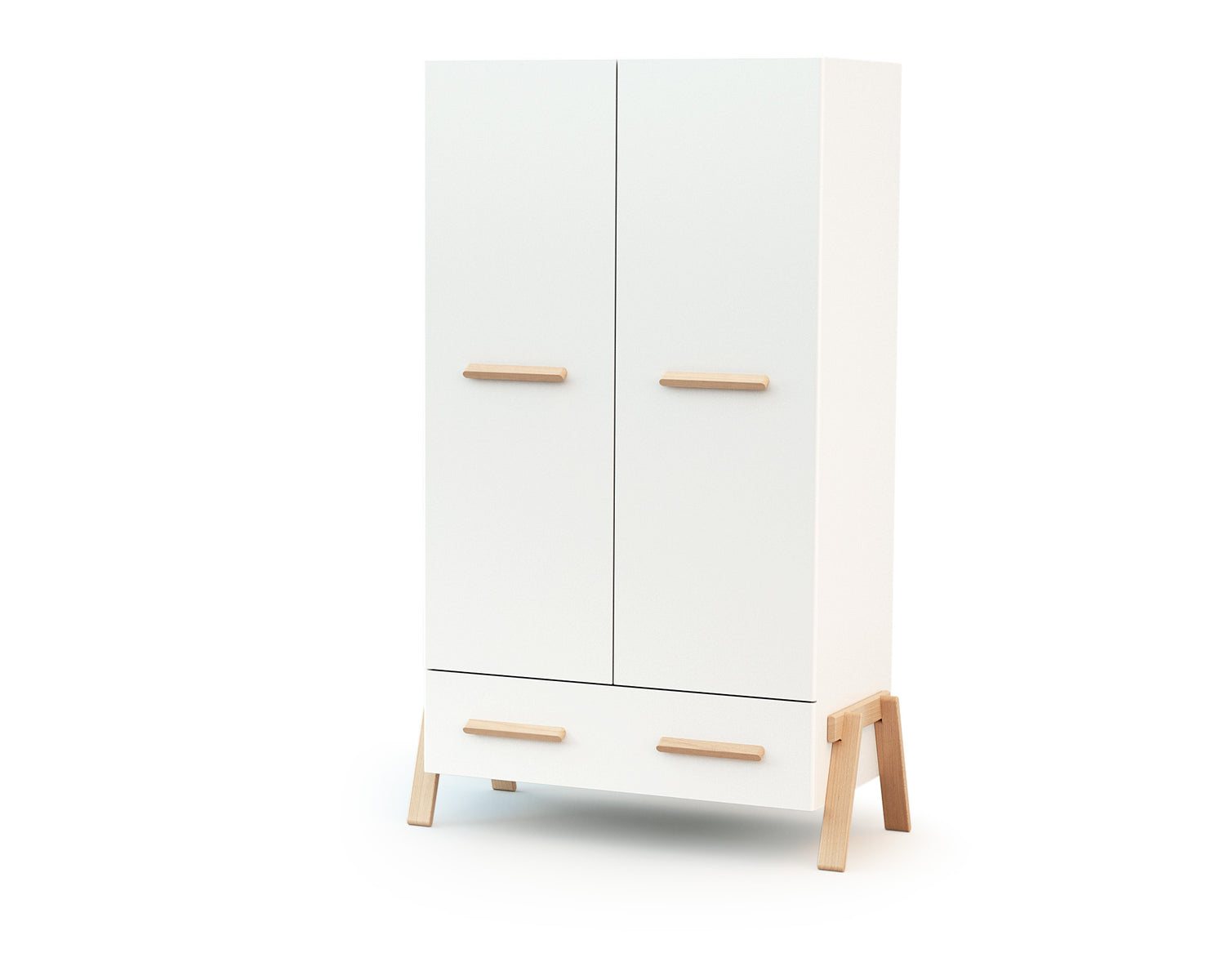 AT4 - Armoire enfant 2 portes en bois CANAILLE Blanc et Hêtre 108 x 53 x176 cm